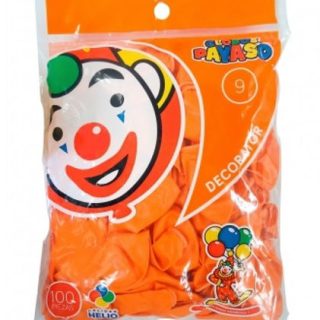 GLOBO NUM 9 C/100 NARANJA SALMON PAYASO HI TECH