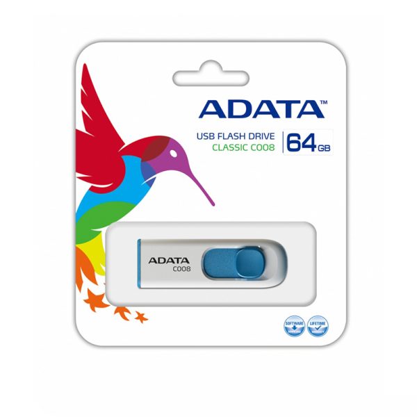 MEMORIA ADATA 64GB USB 2.0 C008 RETRACTIL BLANCO-AZUL