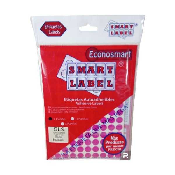 ETIQUETA ADHESIVA SMART LABEL ECONOSMART FLOURECENTE ROSA MEXICANA CIRCULO 13MM