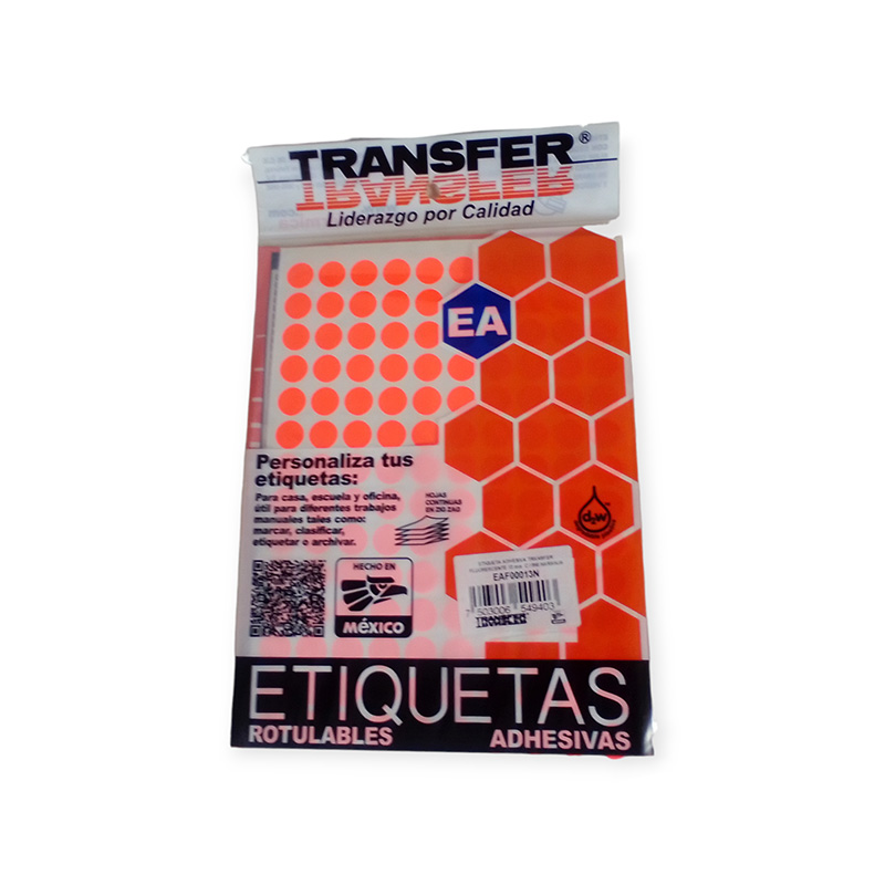ETIQUETA ADHESIVA TRANSFER FLOURECENTE NARANJA CIRCULO 13MM