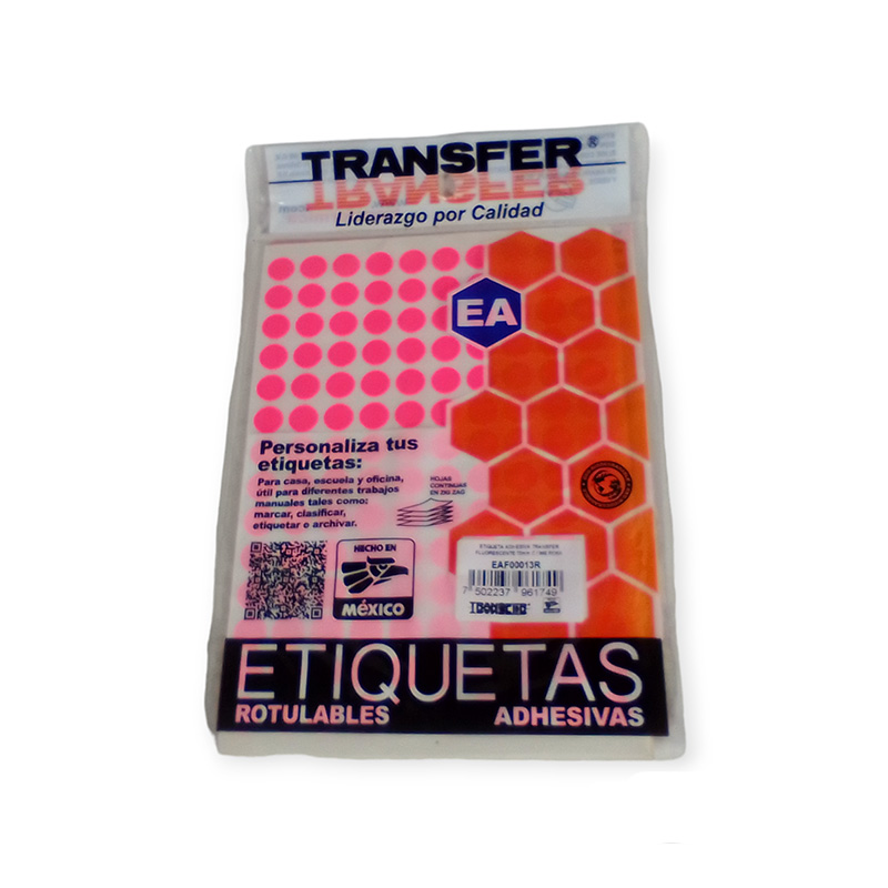 ETIQUETA ADHESIVA TRANSFER FLOURECENTE ROSA CIRCULO 13MM