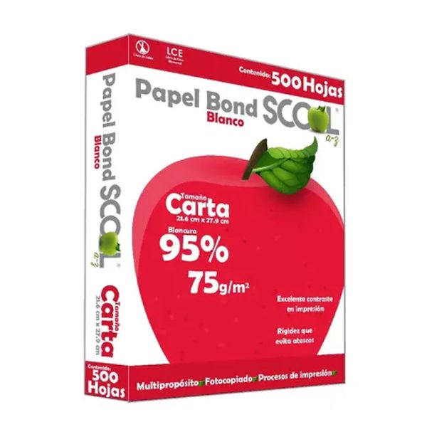 HOJA SCOOL T/C BCA, 75 GRS, 95% BLANCURA, ROJA C/500H