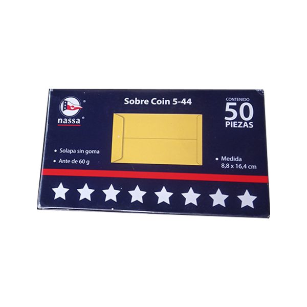 SOBRE NASA COIN MANILA 8.8*16.4CM PAQ/50 PZAS.